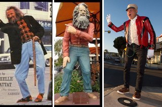 Laguna Beach greeters: Eiler Larsen, his statue, and Michael Minutoli